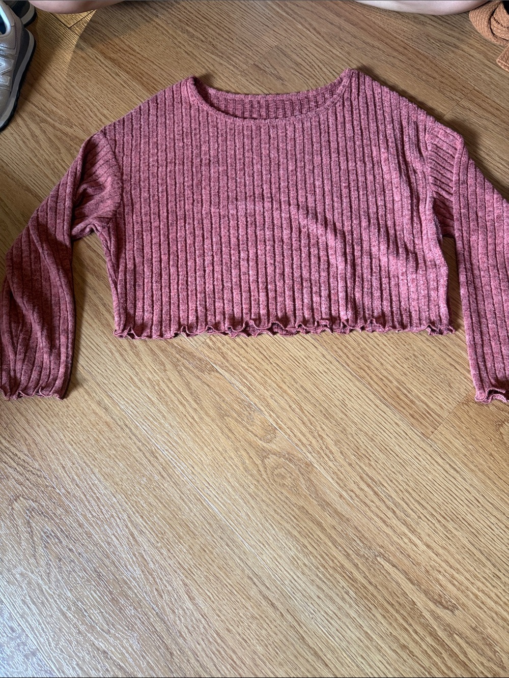Ribbed Crop Long-Sleeve Top - Rose
